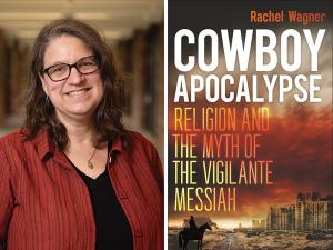 Headshot of Rachel Wagner with Book Cover of Cowboy Apocalypse