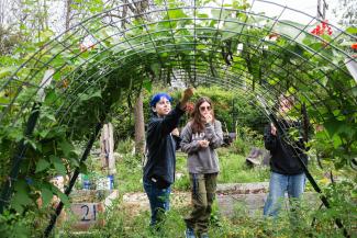 College students explore green spaces. 