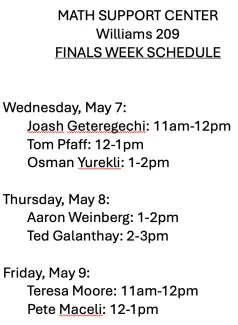 Finals week schedule